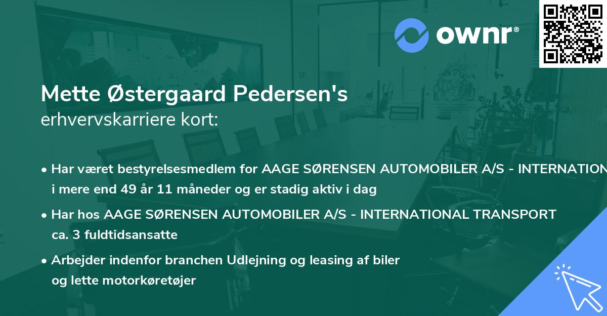 Mette Østergaard Pedersen's erhvervskarriere kort