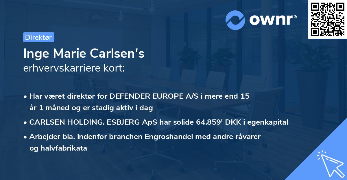 Inge Marie Carlsen's erhvervskarriere kort