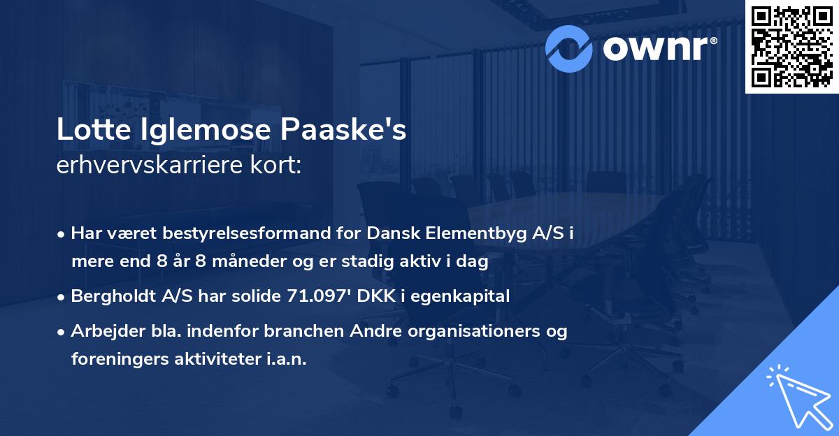 Lotte Iglemose Paaske's erhvervskarriere kort