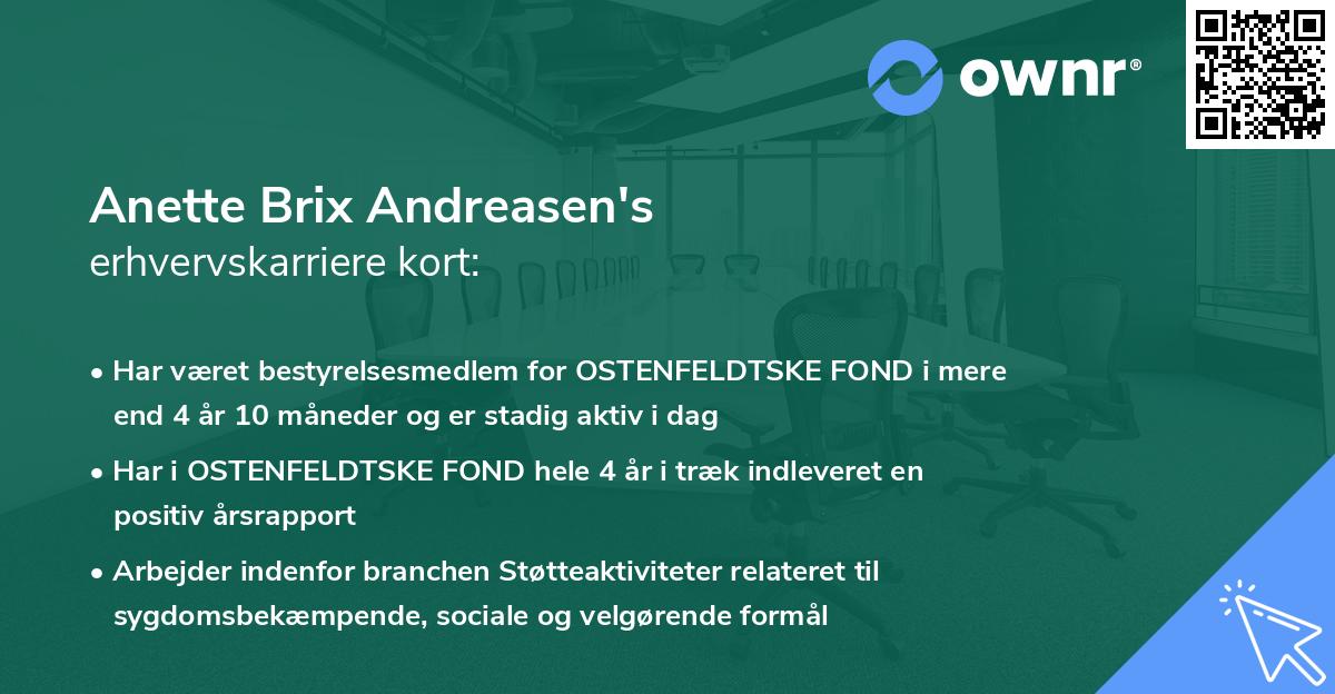Anette Brix Andreasen's erhvervskarriere kort