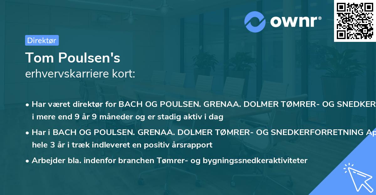 Tom Poulsen's erhvervskarriere kort