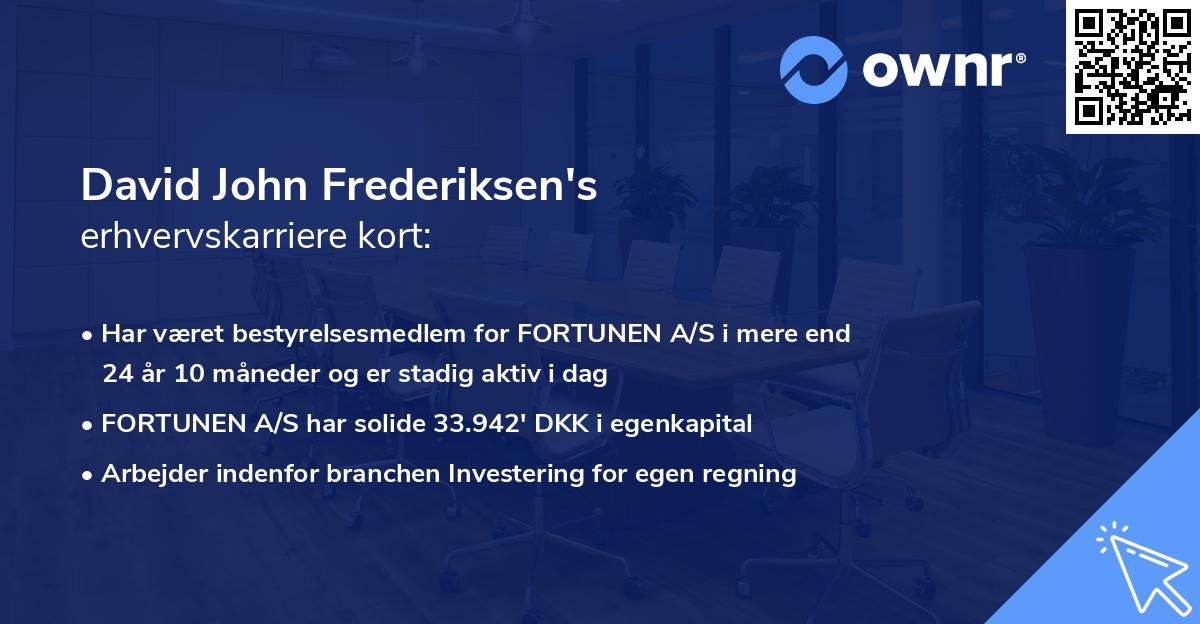 David John Frederiksen's erhvervskarriere kort