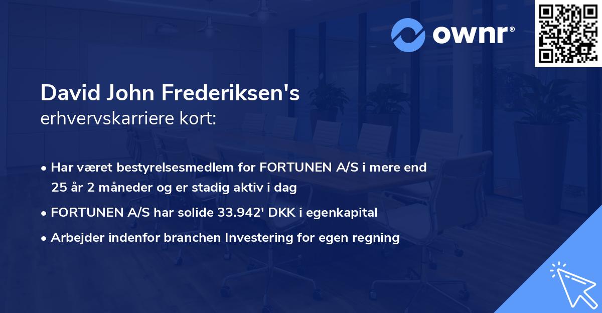 David John Frederiksen's erhvervskarriere kort