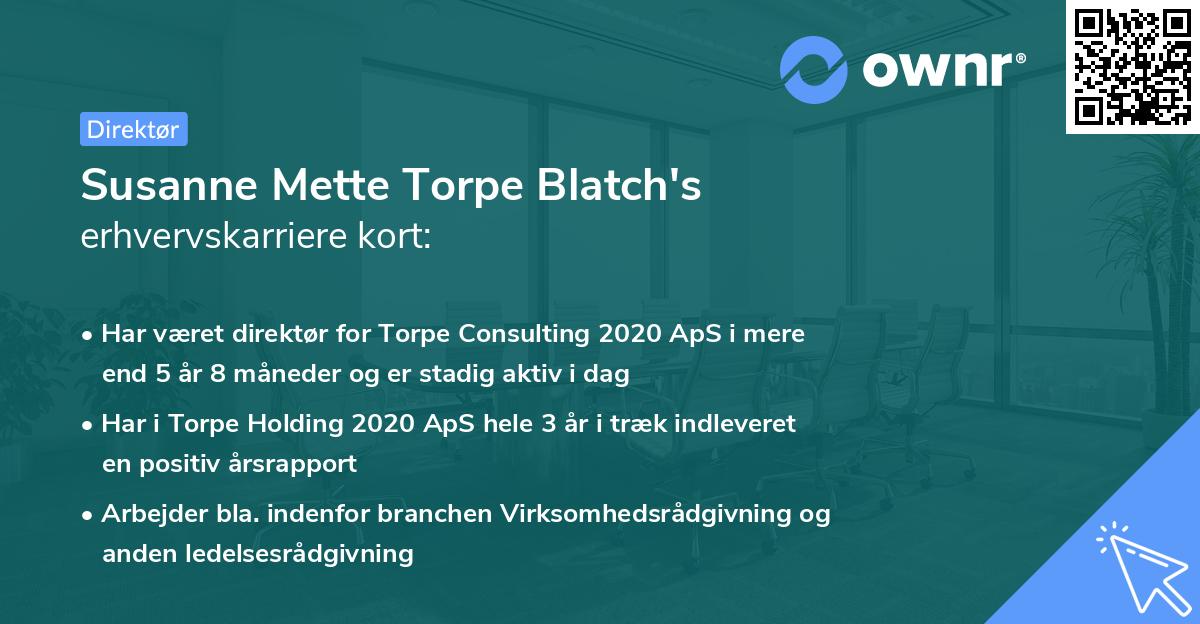 Susanne Mette Torpe Blatch's erhvervskarriere kort
