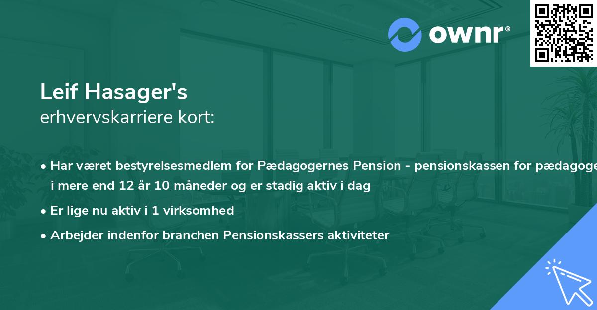 Leif Hasager's erhvervskarriere kort