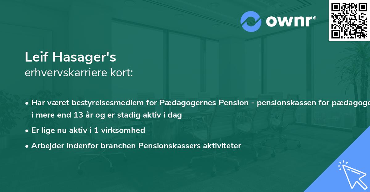 Leif Hasager's erhvervskarriere kort