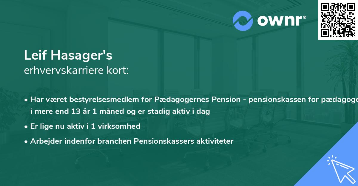 Leif Hasager's erhvervskarriere kort