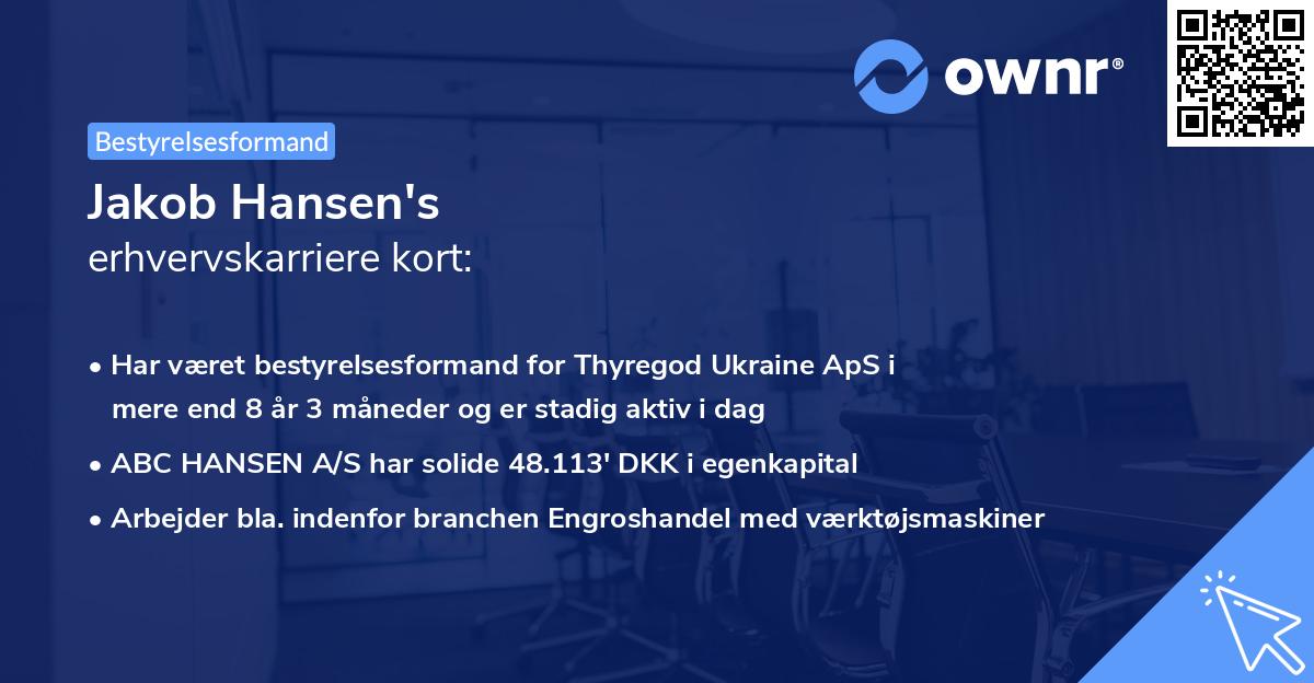 Jakob Hansen's erhvervskarriere kort