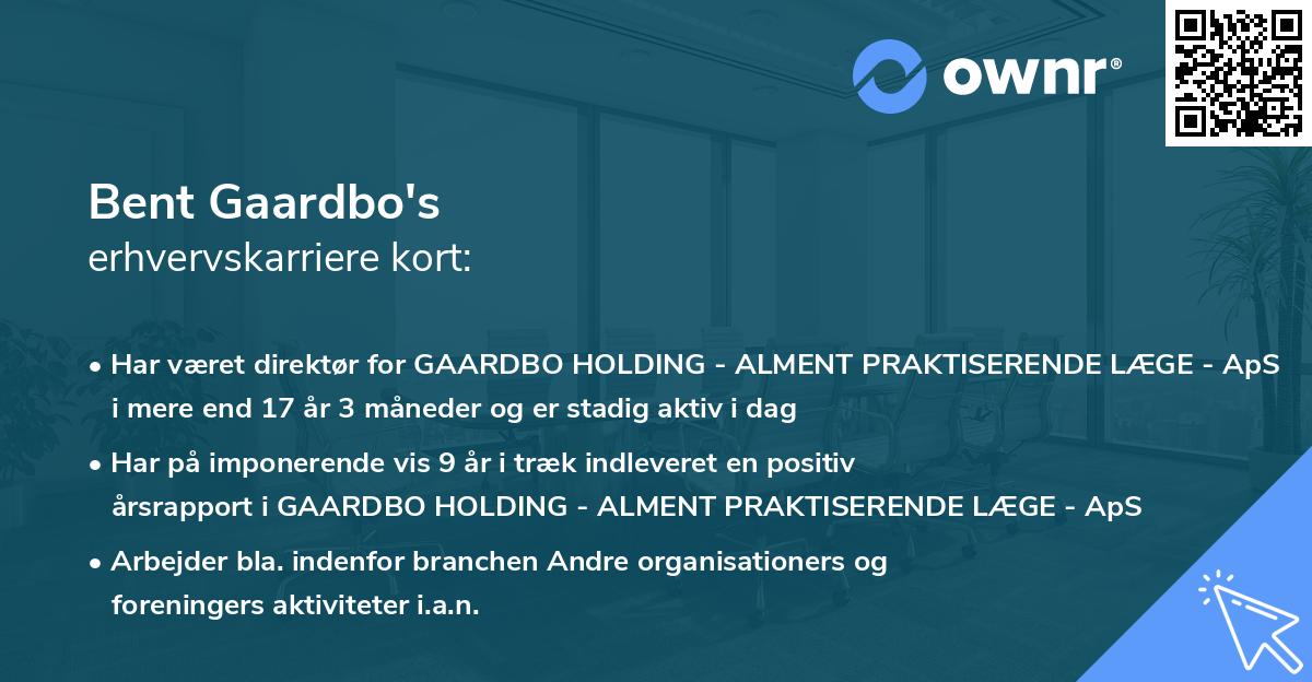 Bent Gaardbo's erhvervskarriere kort