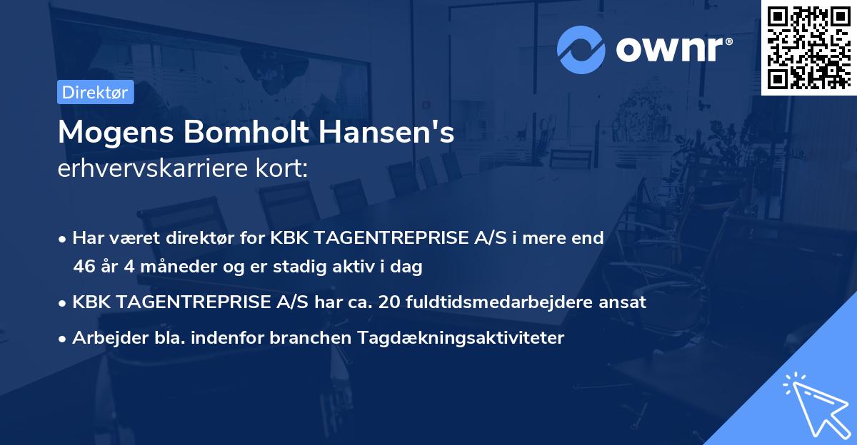 Mogens Bomholt Hansen's erhvervskarriere kort