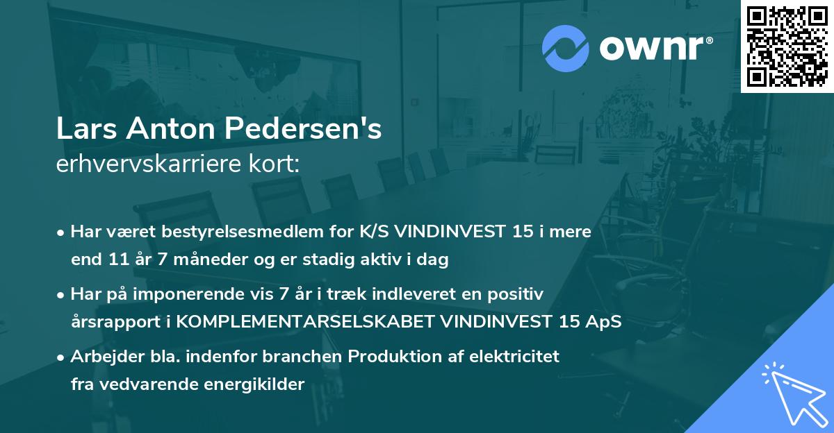 Lars Anton Pedersen's erhvervskarriere kort
