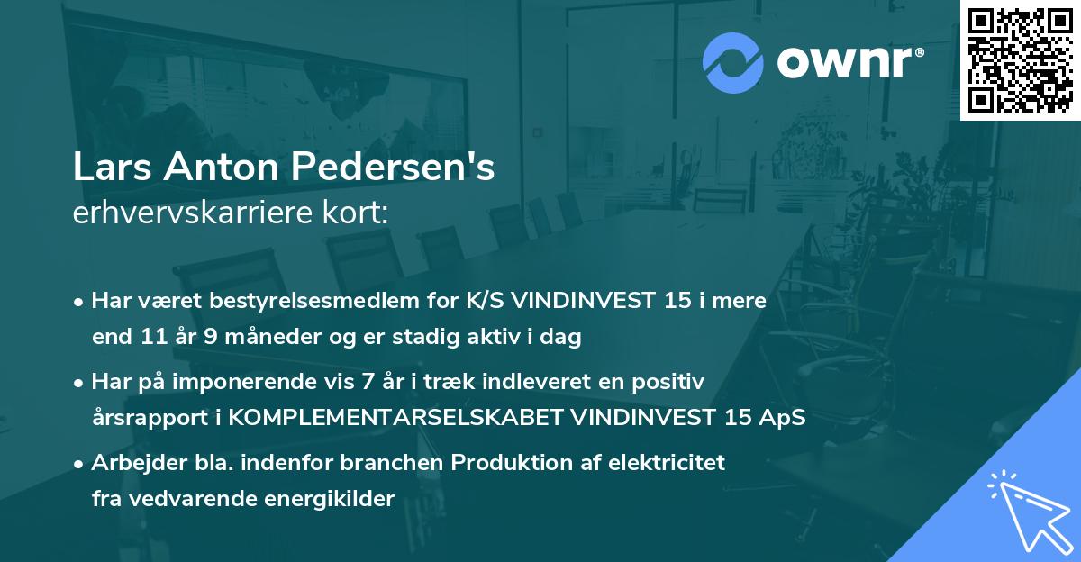Lars Anton Pedersen's erhvervskarriere kort