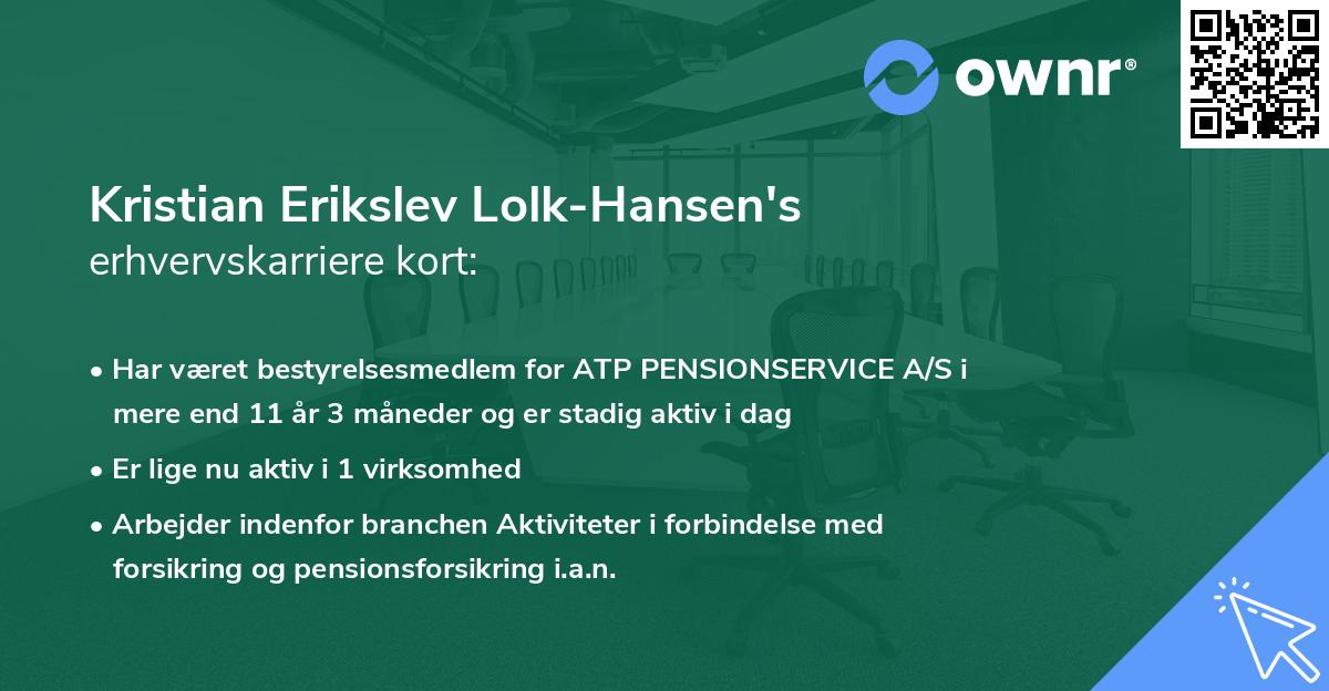 Kristian Erikslev Lolk-Hansen's erhvervskarriere kort