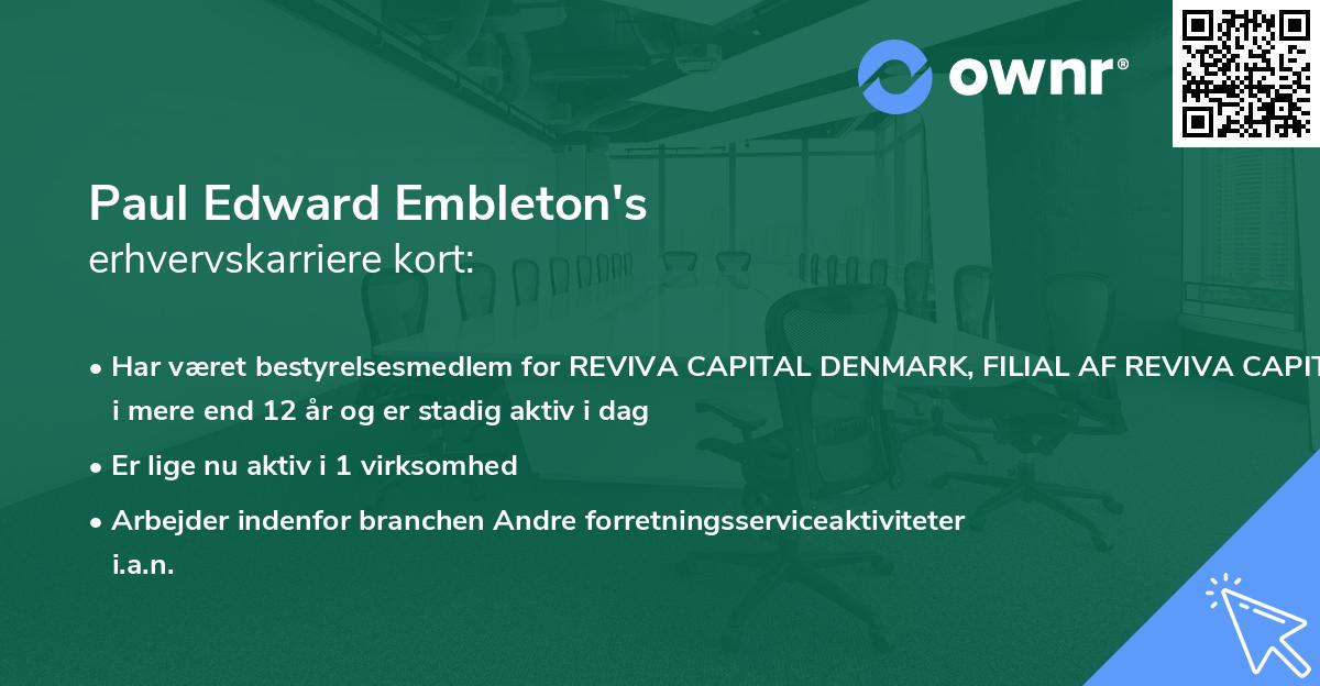 Paul Edward Embleton's erhvervskarriere kort