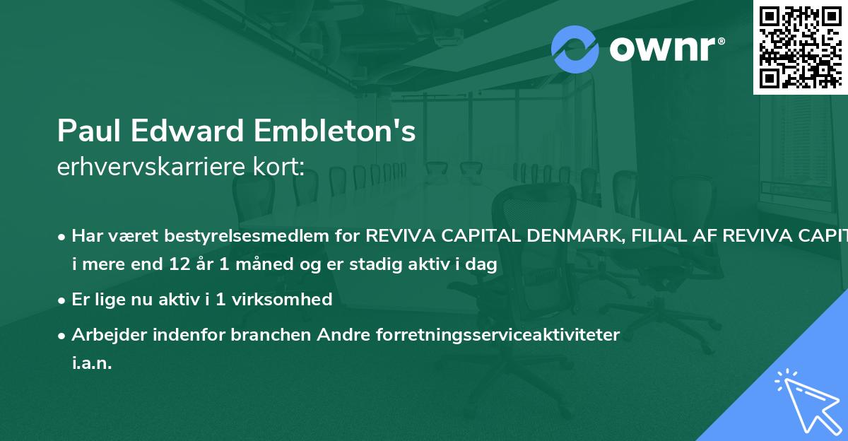 Paul Edward Embleton's erhvervskarriere kort