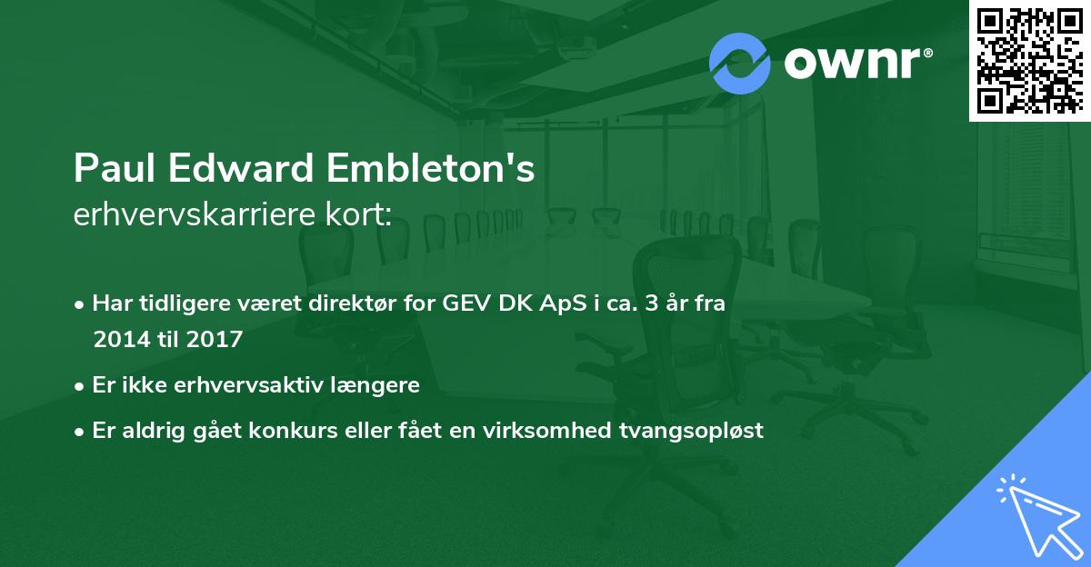Paul Edward Embleton's erhvervskarriere kort