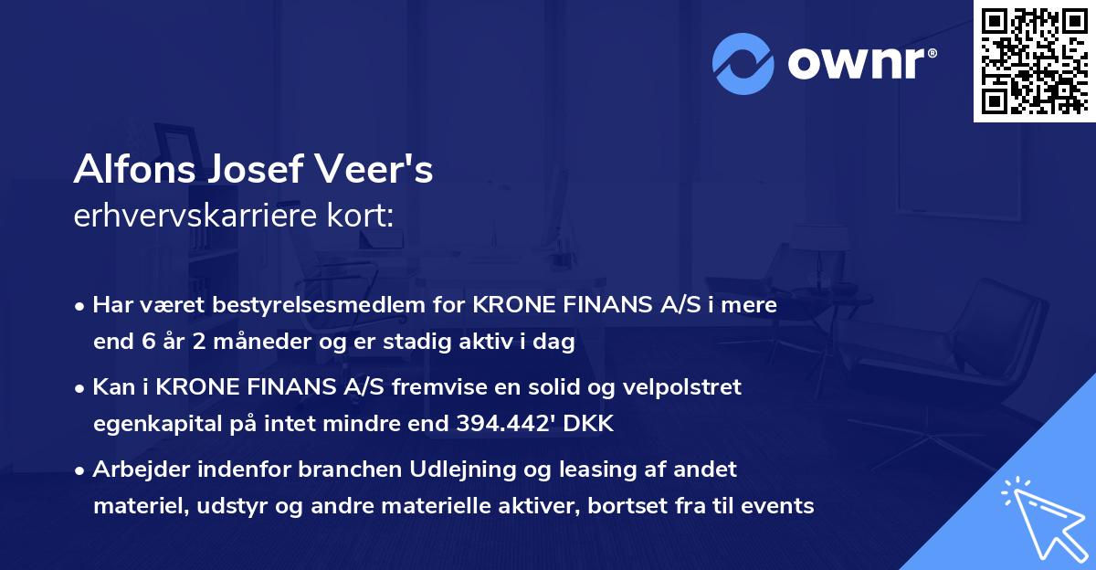 Alfons Josef Veer's erhvervskarriere kort