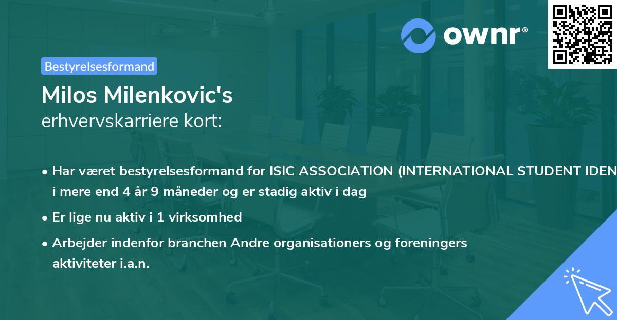 Milos Milenkovic's erhvervskarriere kort