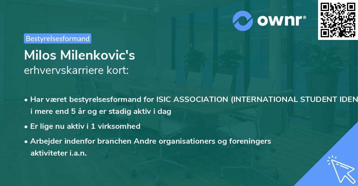 Milos Milenkovic's erhvervskarriere kort