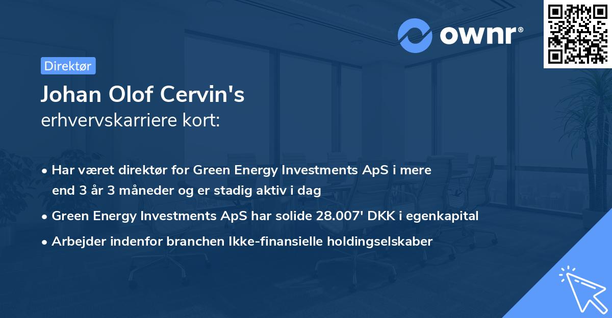 Johan Olof Cervin's erhvervskarriere kort