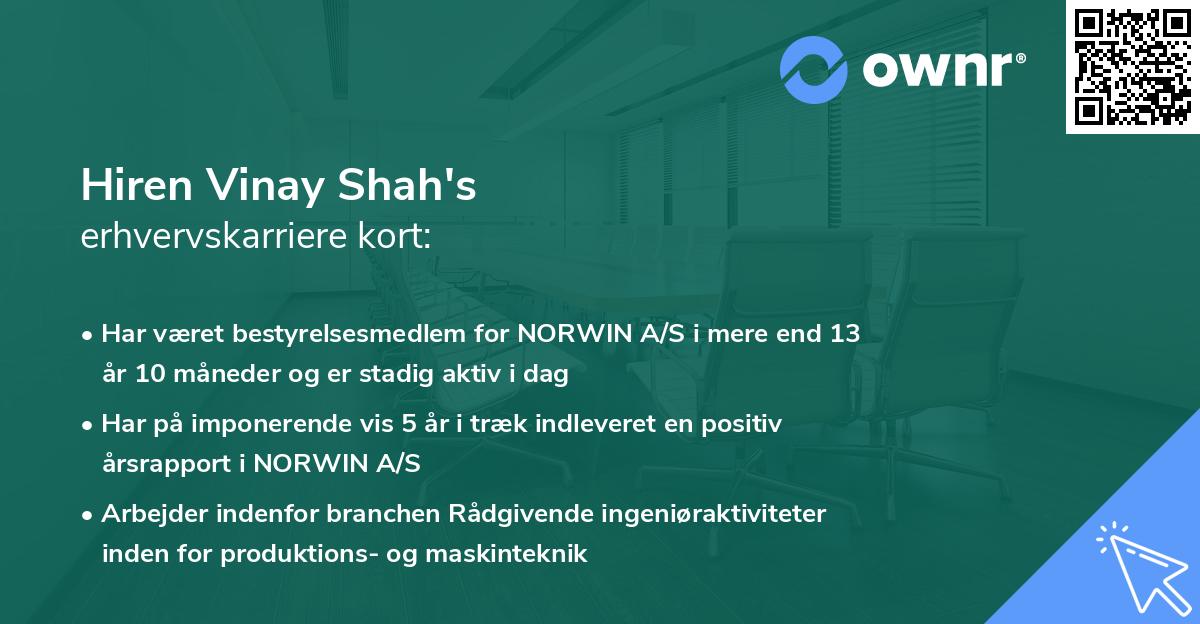 Hiren Vinay Shah's erhvervskarriere kort