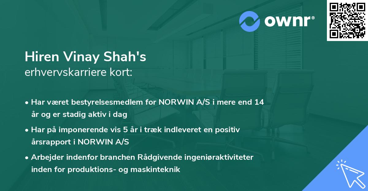 Hiren Vinay Shah's erhvervskarriere kort