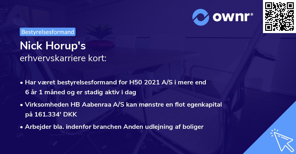 Nick Horup's erhvervskarriere kort