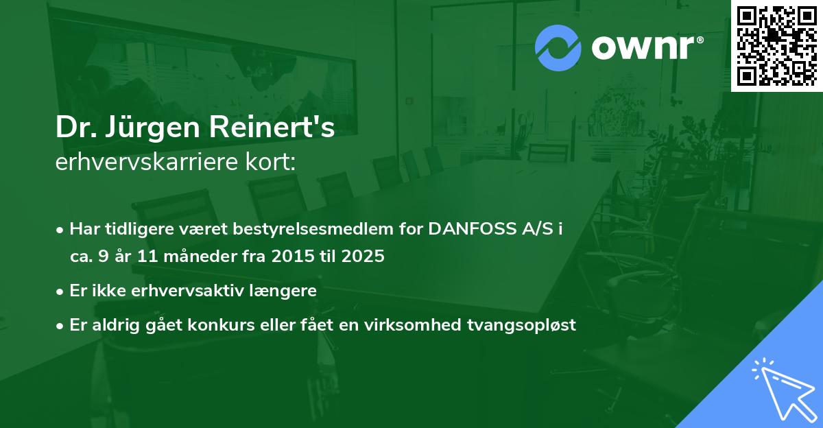 Dr. Jürgen Reinert's erhvervskarriere kort