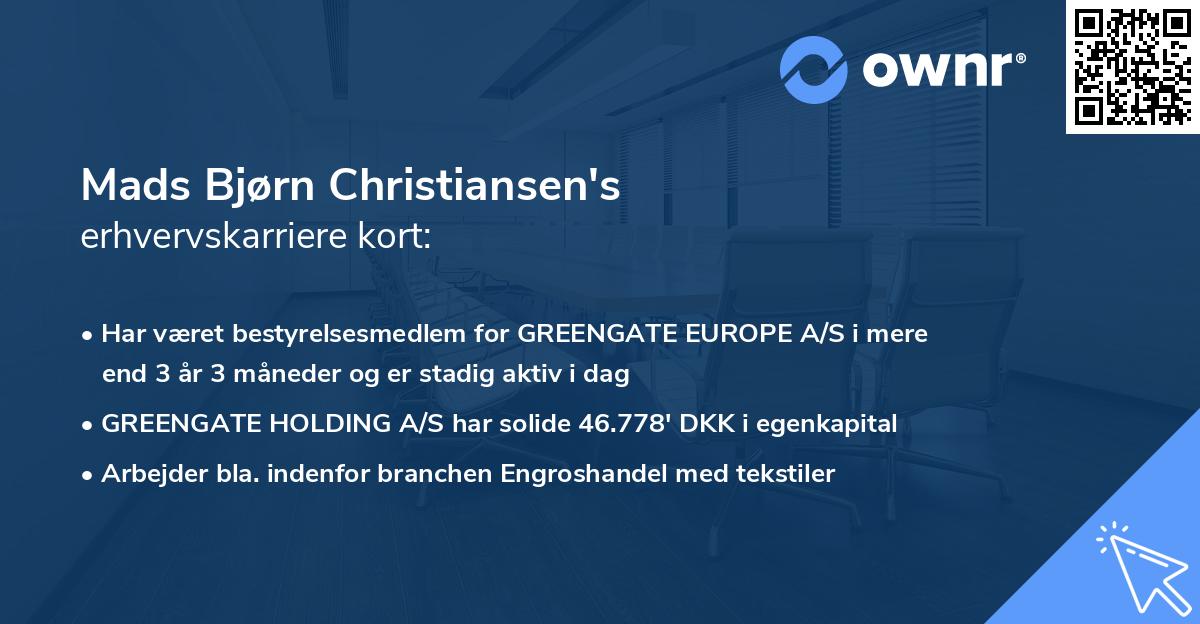 Mads Bjørn Christiansen's erhvervskarriere kort