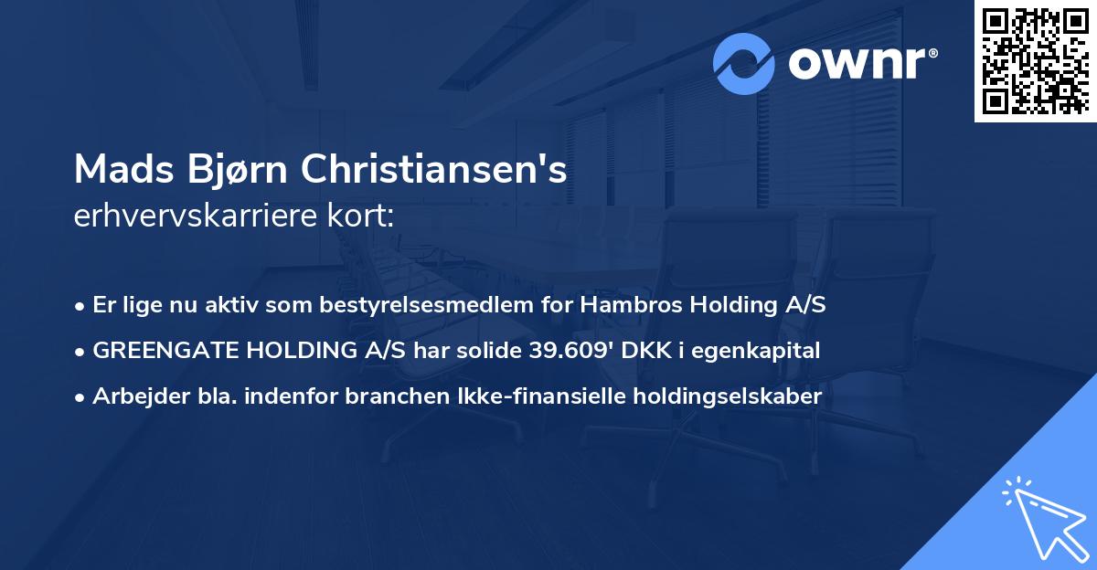 Mads Bjørn Christiansen's erhvervskarriere kort