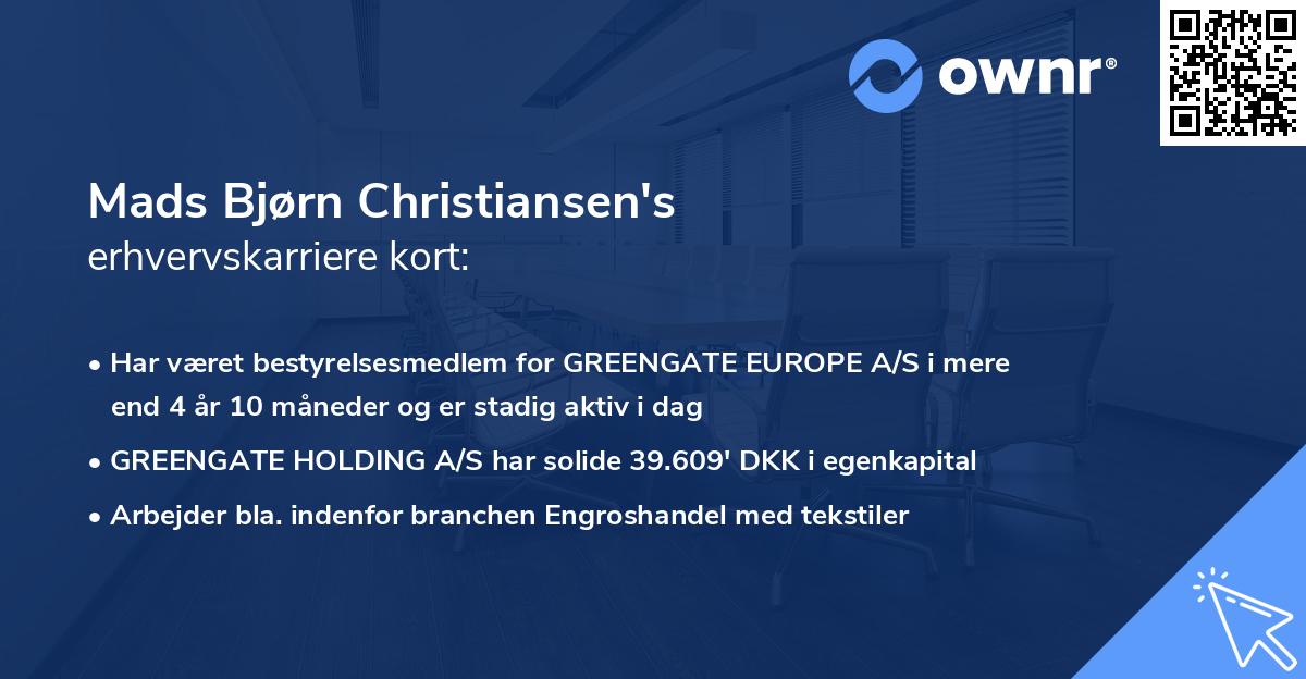 Mads Bjørn Christiansen's erhvervskarriere kort