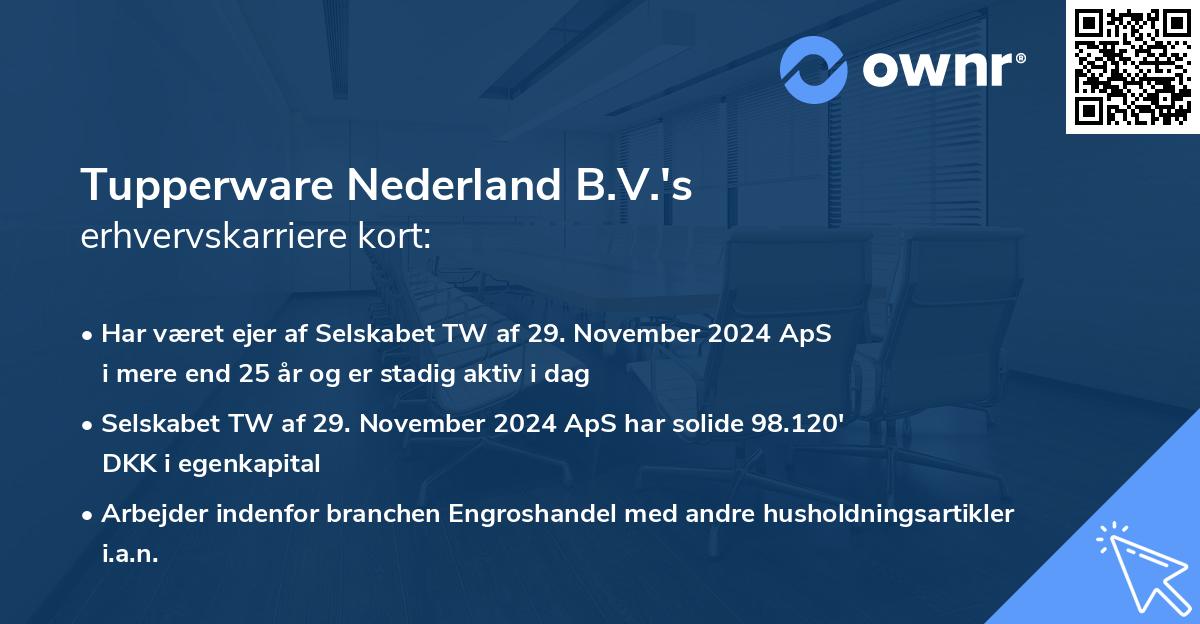 Tupperware Nederland B.V.'s erhvervskarriere kort