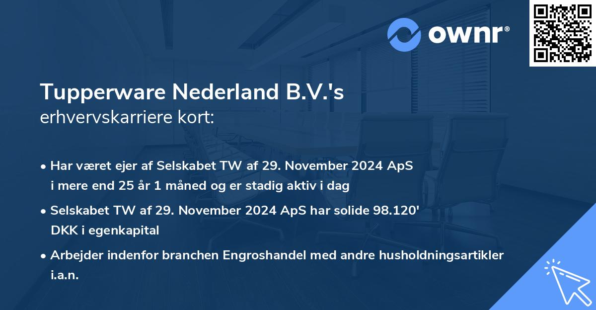 Tupperware Nederland B.V.'s erhvervskarriere kort