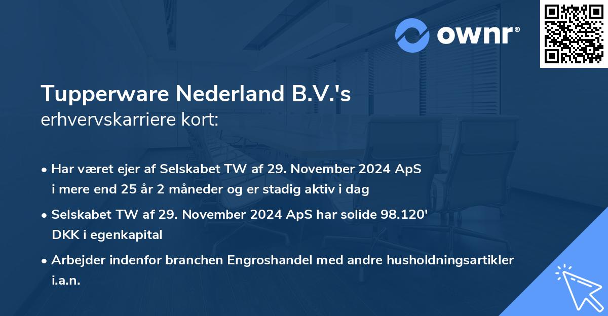 Tupperware Nederland B.V.'s erhvervskarriere kort