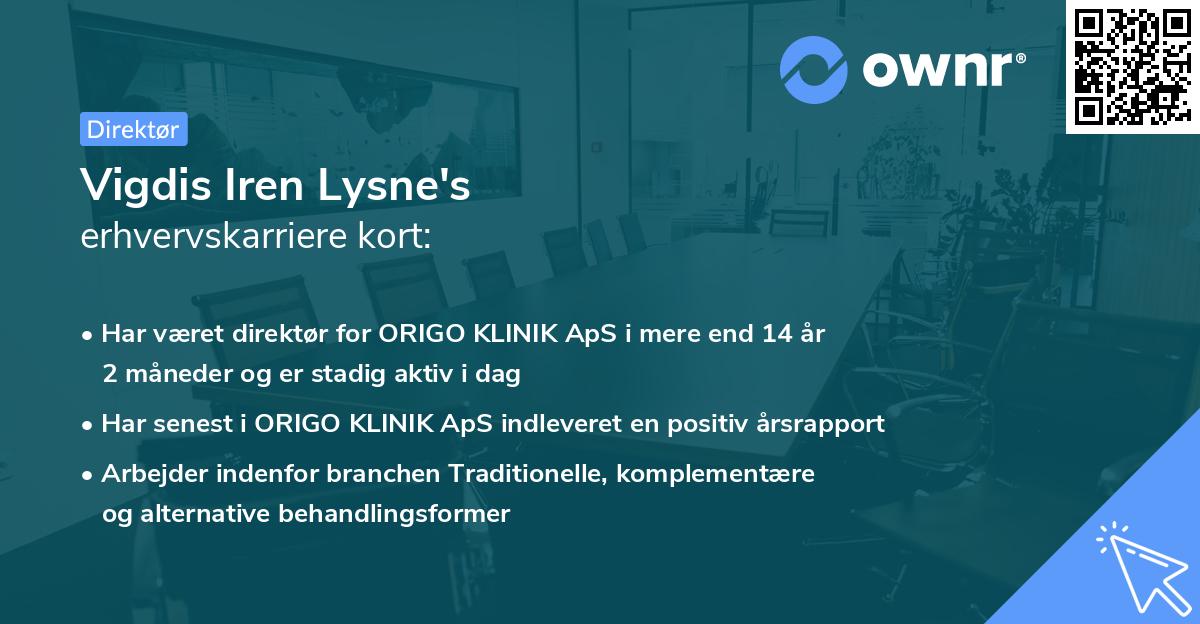 Vigdis Iren Lysne's erhvervskarriere kort