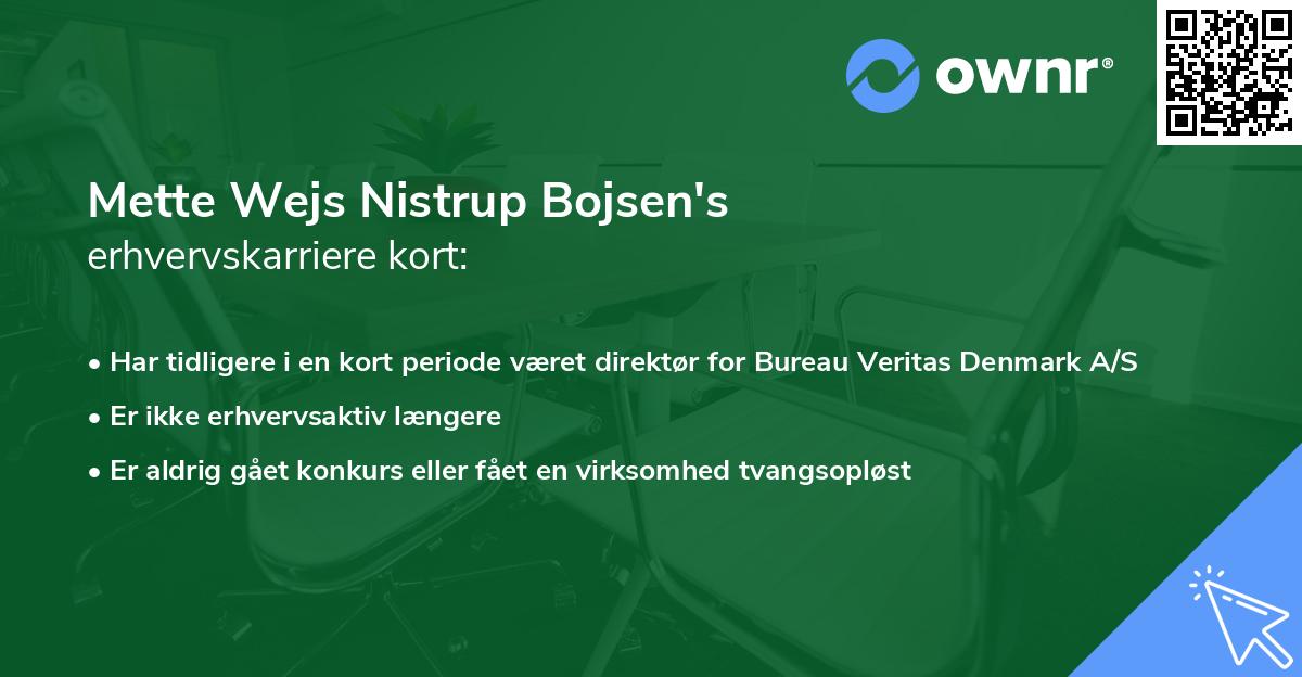 Mette Wejs Nistrup Bojsen's erhvervskarriere kort