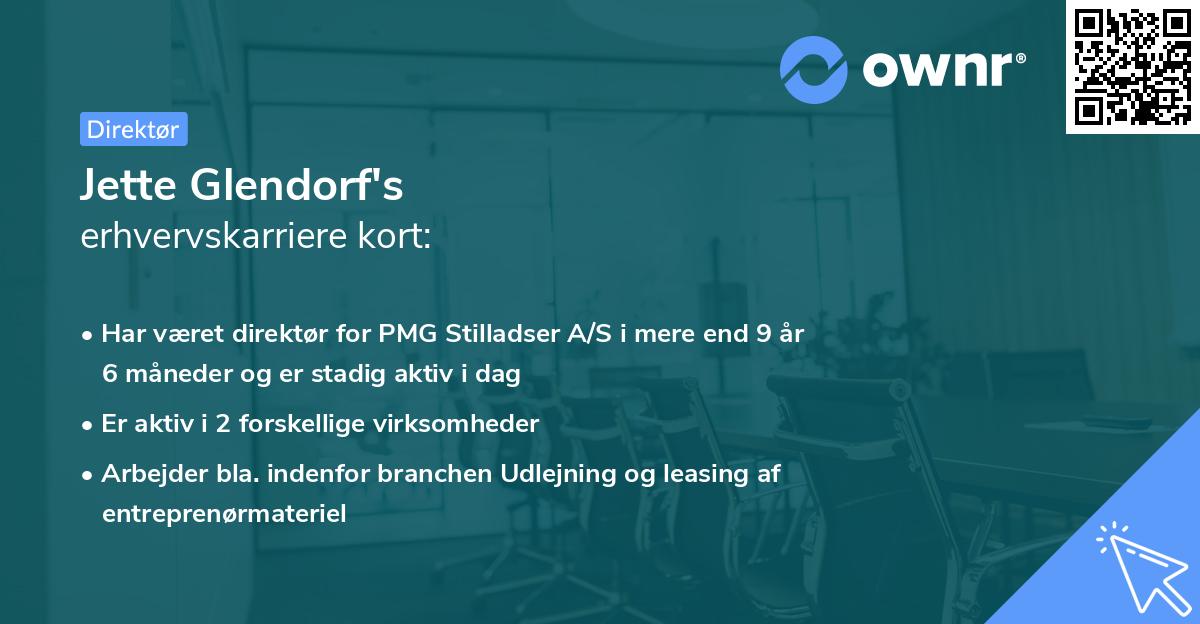 Jette Glendorf's erhvervskarriere kort