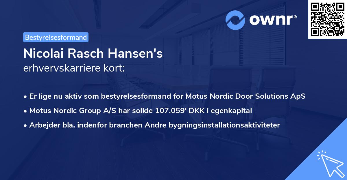 Nicolai Rasch Hansen's erhvervskarriere kort