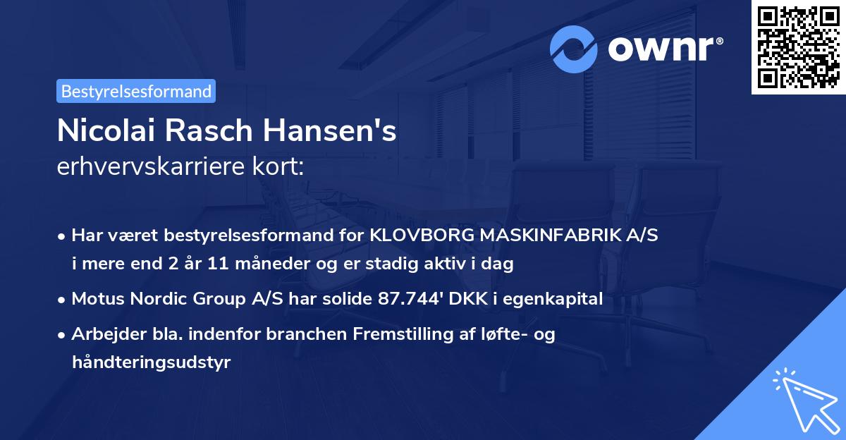 Nicolai Rasch Hansen's erhvervskarriere kort