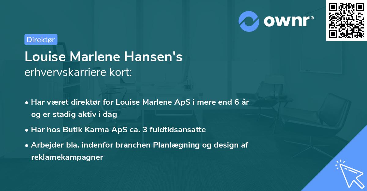 Louise Marlene Hansen's erhvervskarriere kort