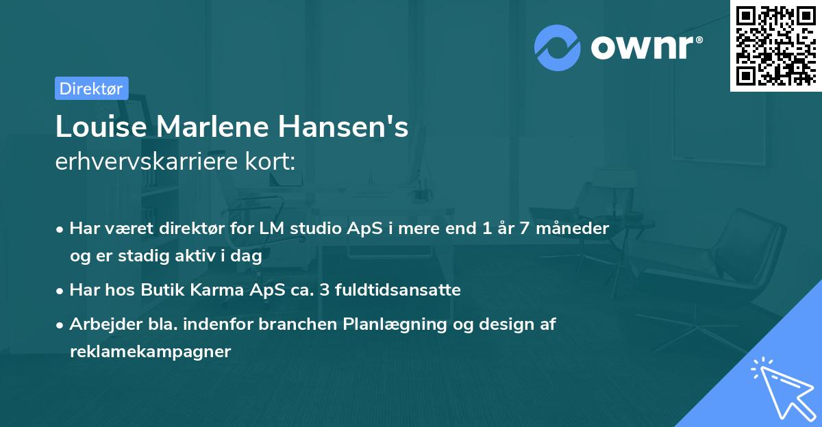 Louise Marlene Hansen's erhvervskarriere kort