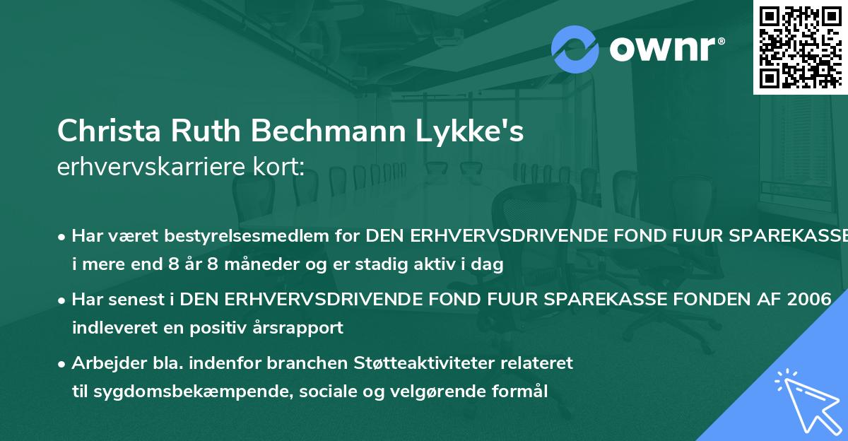 Christa Ruth Bechmann Lykke's erhvervskarriere kort