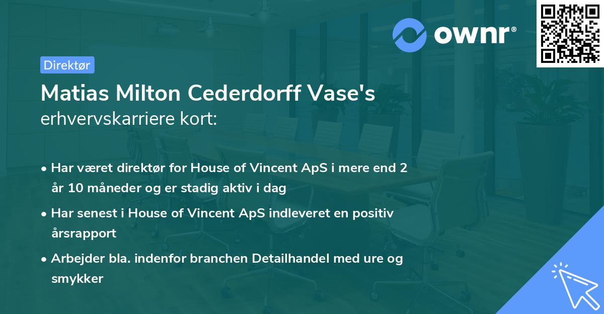 Matias Milton Cederdorff Vase's erhvervskarriere kort