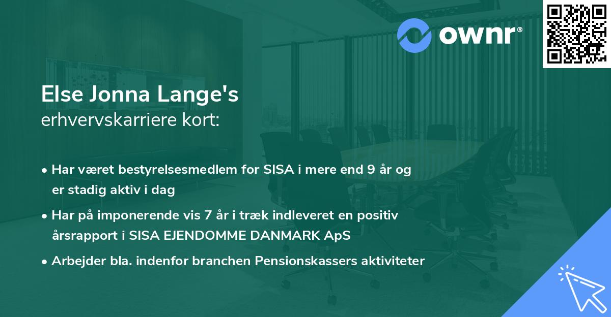 Else Jonna Lange's erhvervskarriere kort
