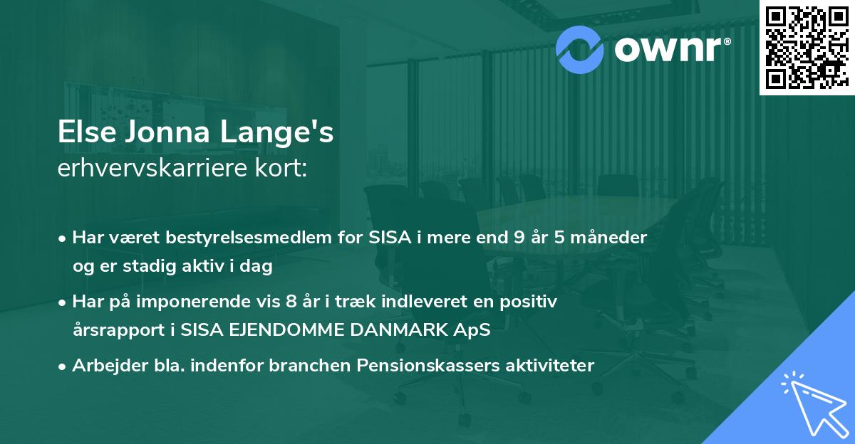 Else Jonna Lange's erhvervskarriere kort
