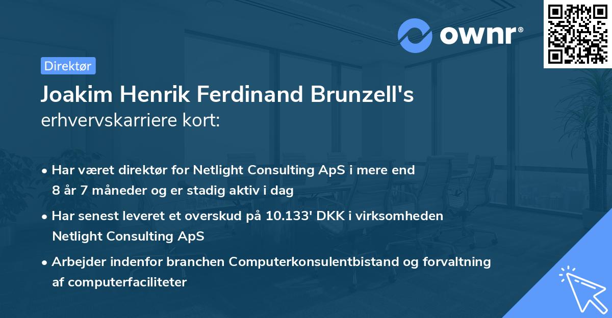 Joakim Henrik Ferdinand Brunzell's erhvervskarriere kort