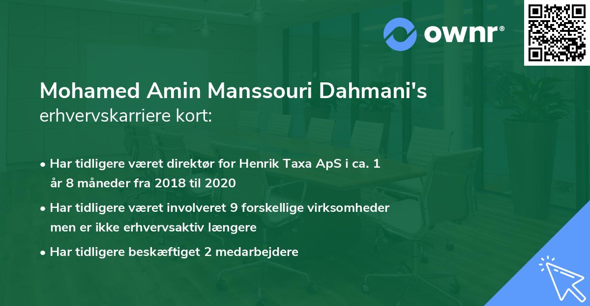 Mohamed Amin Manssouri Dahmani's erhvervskarriere kort