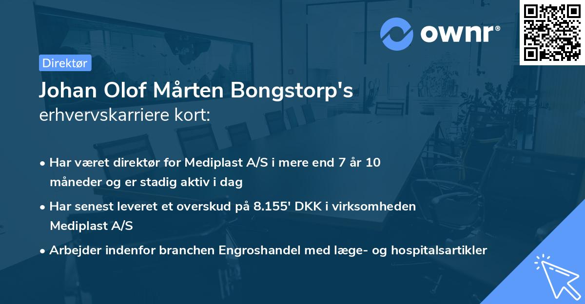 Johan Olof Mårten Bongstorp's erhvervskarriere kort