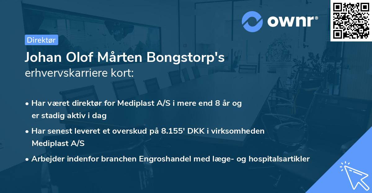 Johan Olof Mårten Bongstorp's erhvervskarriere kort