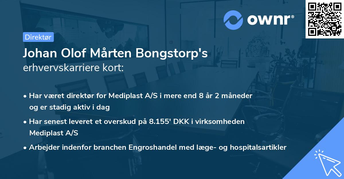 Johan Olof Mårten Bongstorp's erhvervskarriere kort